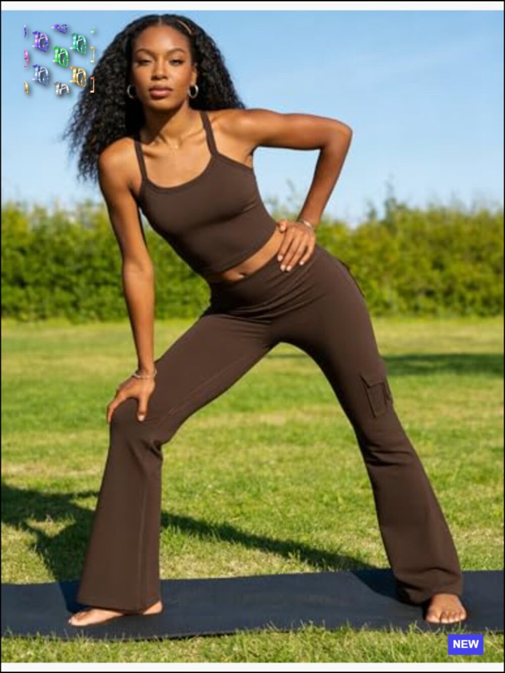 2 Piece Tank Cargo Flare Leggings Set with Pockets Yoga Gym Outfit - Picture 5 of 7